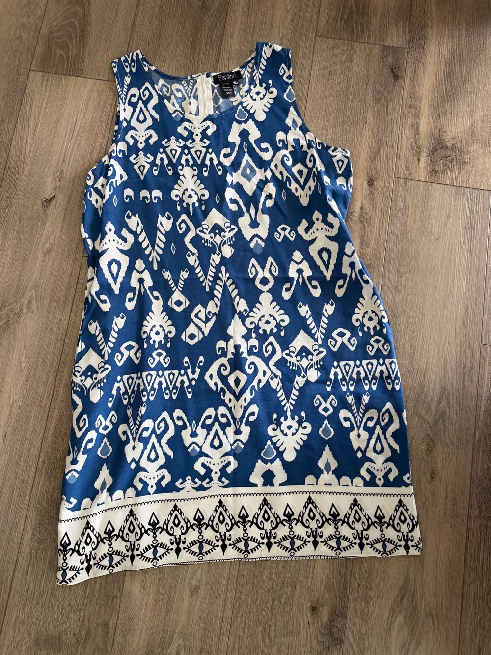 Blue & White Sleeveless Printed Shift Dress